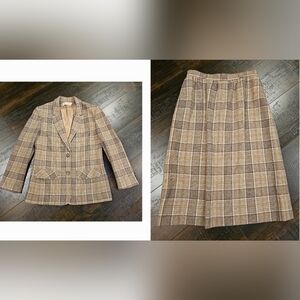 Vintage Pendleton Wool Skirt and Blazer | Suit Set | Brown Tan Tones | Sz S